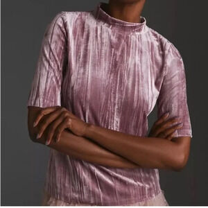 PILCRO Velveteen Mock Neck Short Sleeve Pink Top | Small
